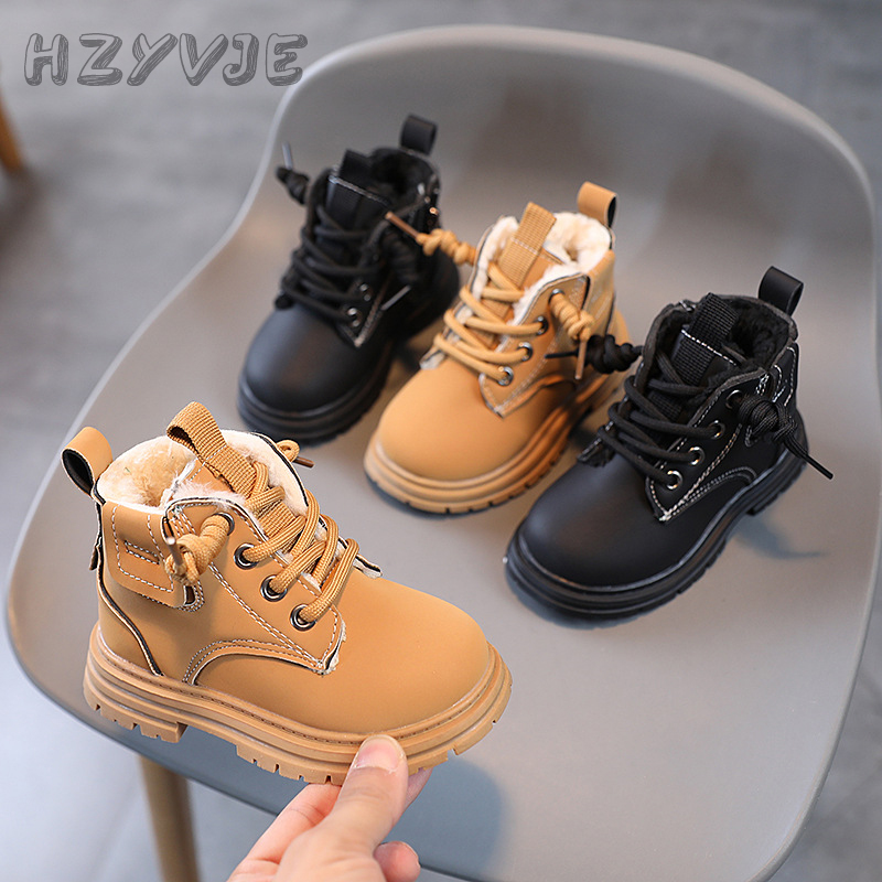 Neue kinder Mode Stiefel Winter Verdickt Jungen Mädchen Anti Slip Warme Leder Stiefel Seite Zipper Einfarbig Kinder Casual schuhe