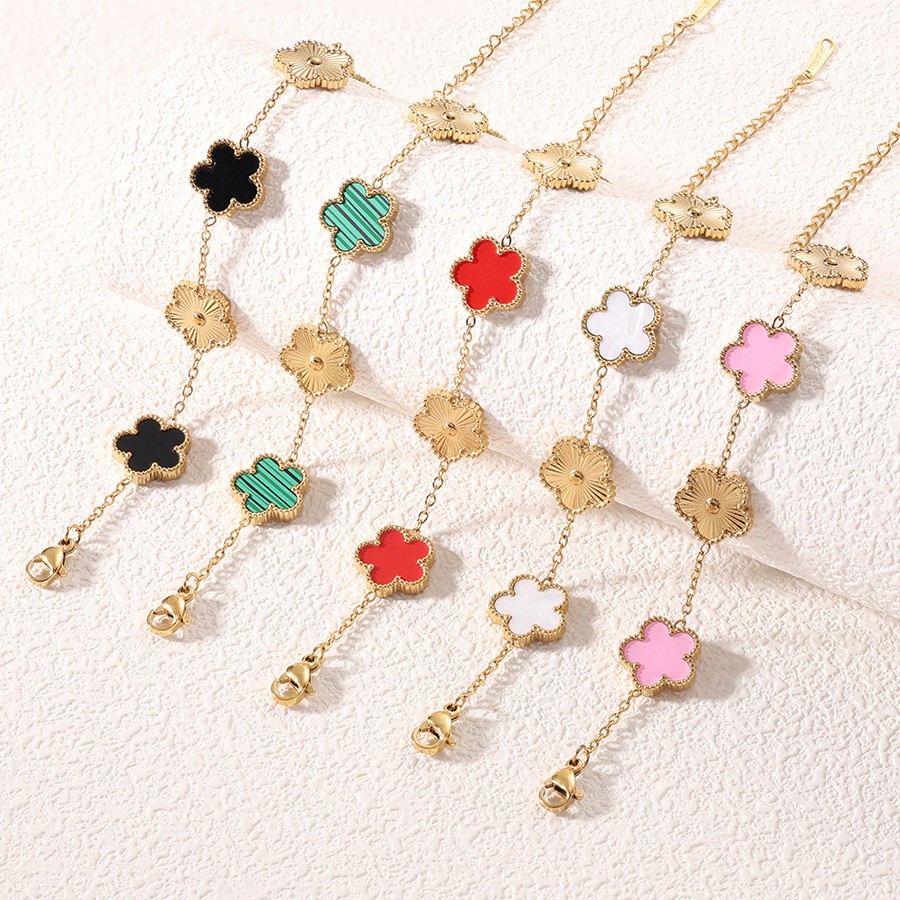 1 ชิ้นสแตนเลสZircon Mother-Of-Pearlสร้อยข้อมือดอกไม้ห้าใบสําหรับผู้หญิง,เรียบง่ายและแฟชั่นสวมใส่ทุกวันเครื่องประดับ