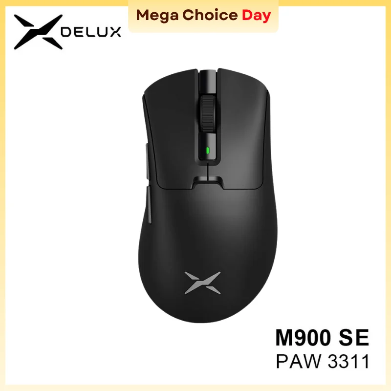 Беспроводная игровая мышь Delux M900 SE, эргономичная мышь PAW3311, легкий вес 12000 точек на дюйм, 63 г для правых и больших рук, ПК, ноутбук, геймер