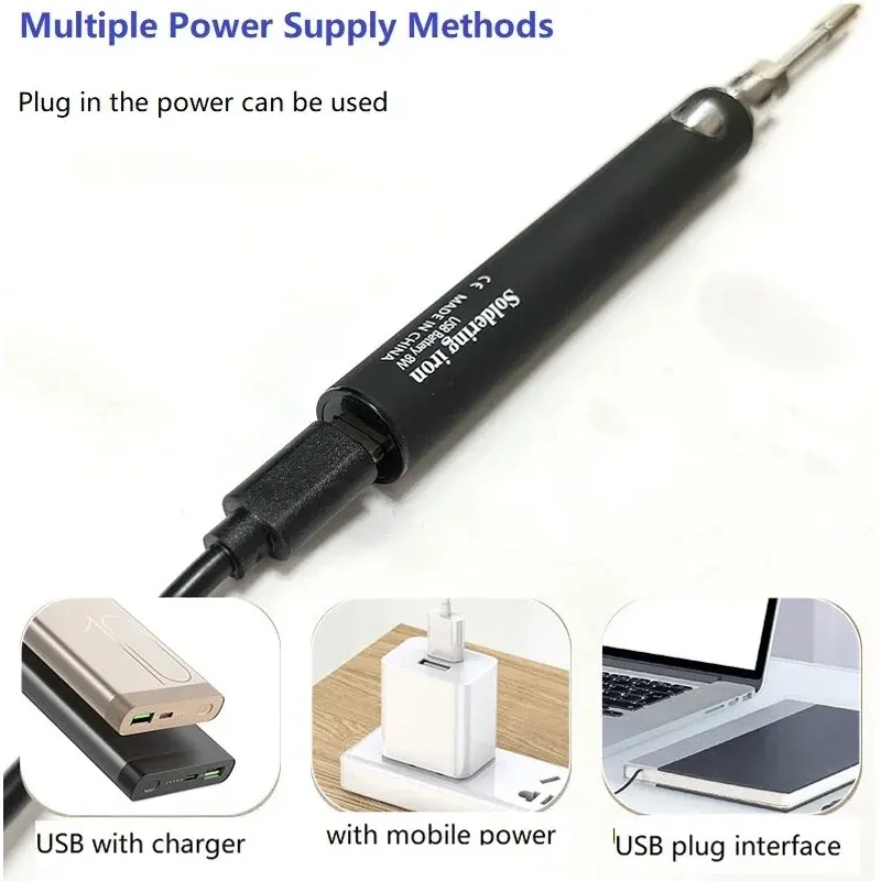 New Cordless Soldering Iron Tool Pen Portable USB 5V 8W Electric Powered 3 Tip Kit Rechargeable and Temperature Adjustment