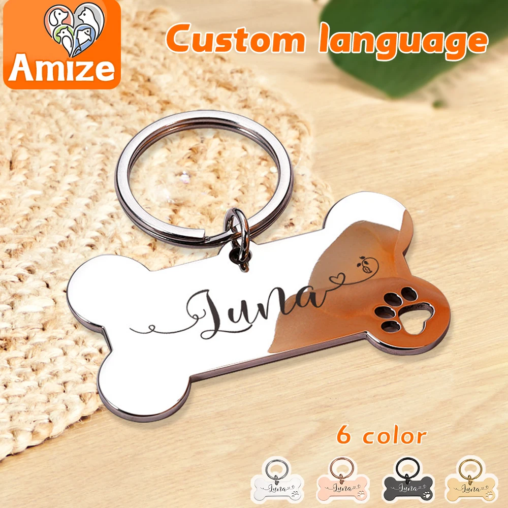 Etiqueta personalizada para perro de mascota, collares antipérdida con grabado libre de acero brillante, placa de identificación para etiqueta de dirección de perro, accesorios para mascotas
