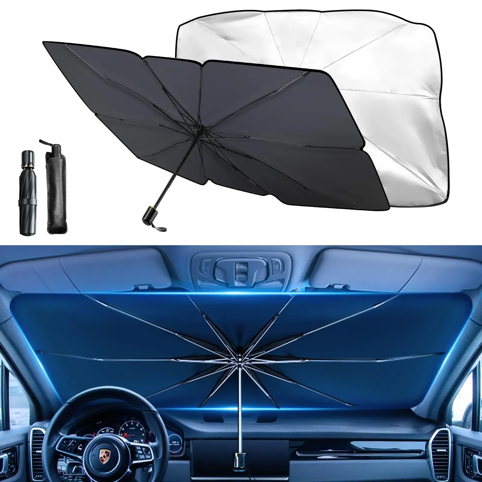 Car Sunshade Umbrella Car Sunshade Retractable Sunscreen Heat Insulation Front Windshield Parasol Car Interior Protection