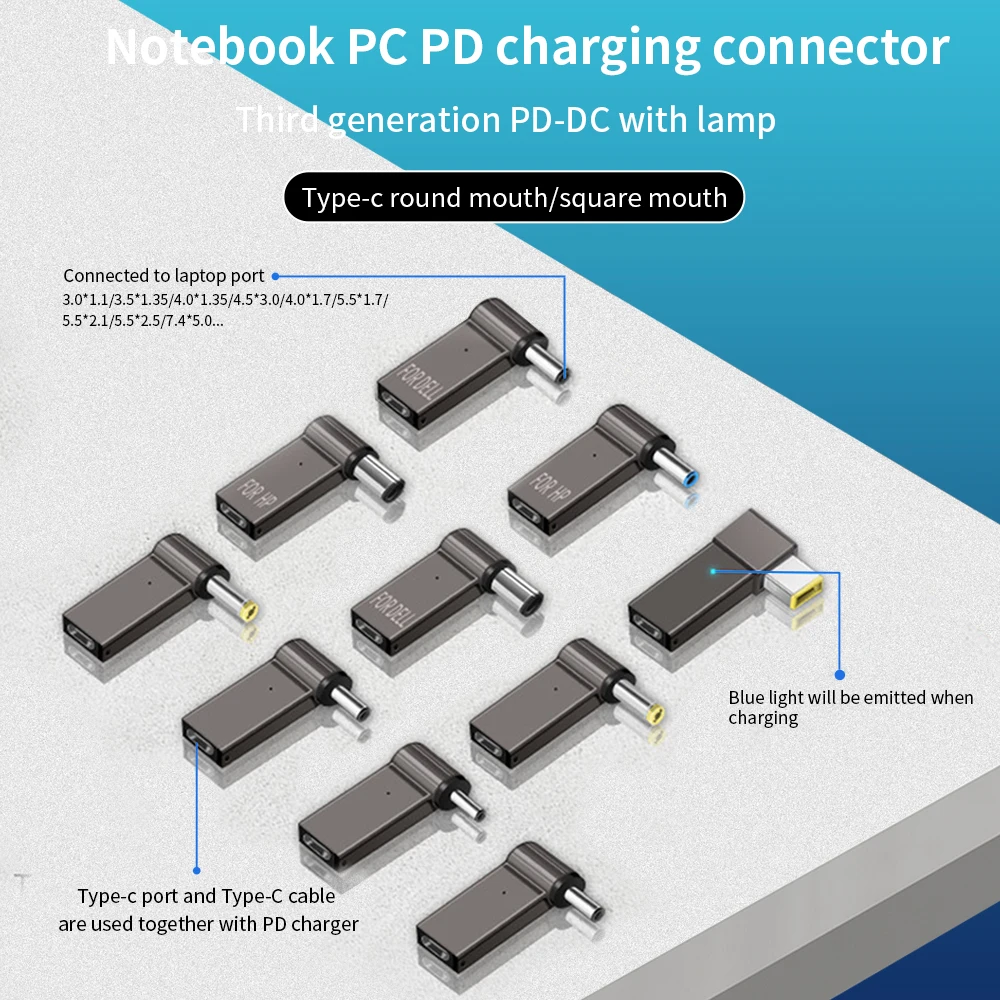 TISHRIC Laptop Oplader Voeding Connector Adapter PD 100 W 5A USB Type-C Female naar DC Male voor HP/Lenovo/DELL