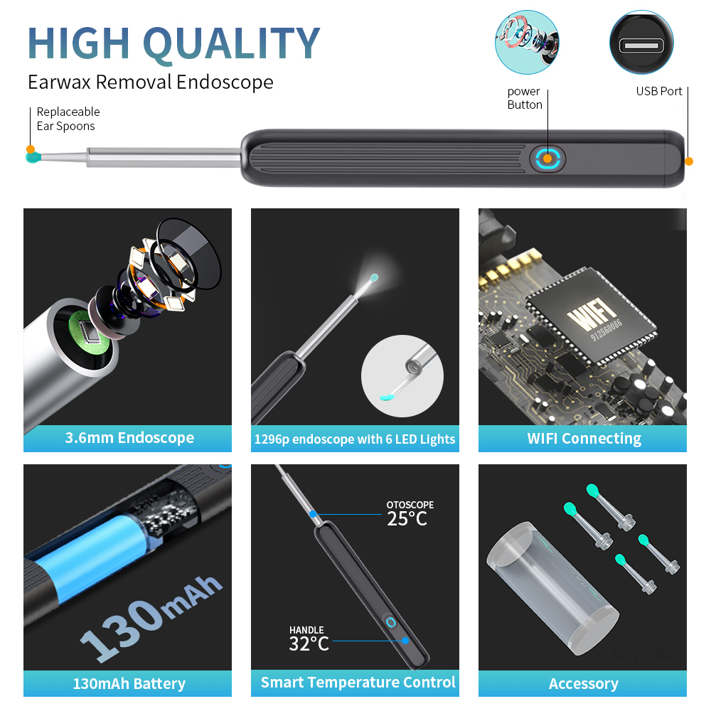 NE3 Tai Cao Cấp Ráy Tai Loại Bỏ Công Cụ Với Camera Đèn LED Không Dây Otoscope Tai Thông Minh Bộ Vệ Sinh Tốt Nhất quà Tặng