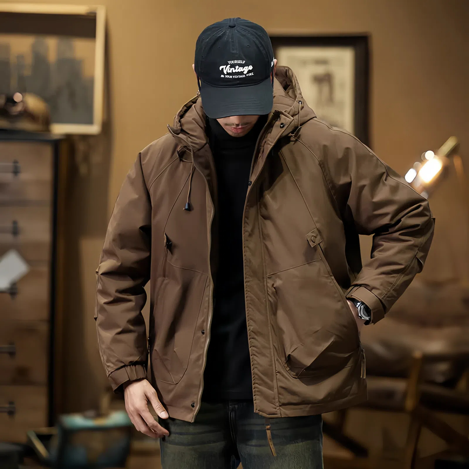 Inverno novo americano carga para baixo jaqueta de inverno dos homens ao ar livre impermeável quente removível forro interno três-em-um stormtroope