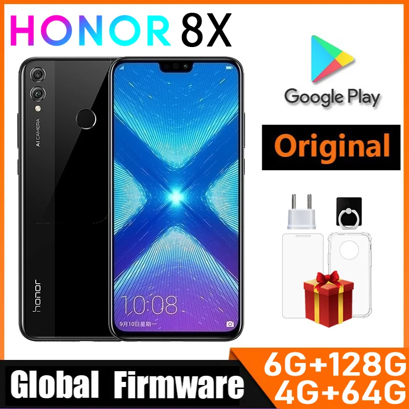 Honor 8X สมาร์ทโฟนทั่วโลกเฟิร์มแวร์ CPU haisi Qilin 710กล้องหลังขนาด6.5นิ้ว20MP จดจำลายนิ้วมือโทรศัพท์ที่ใช้