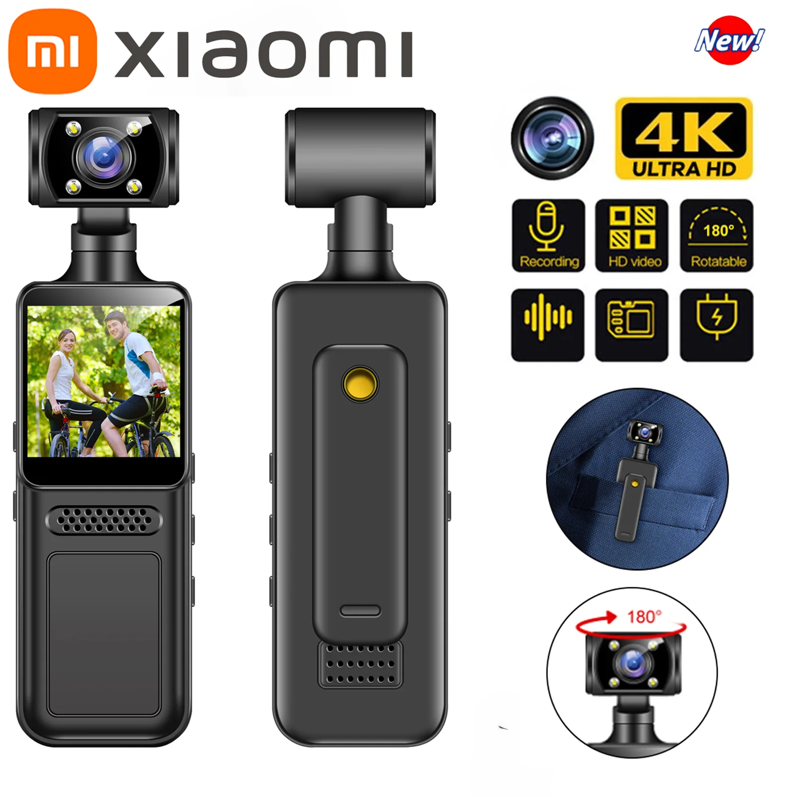 Cámara de bolsillo portátil Xiaomi 8K HD 180 °   Mini cámara portátil giratoria, cámara portátil de visión nocturna para deportes al aire libre, 2025 nuevo