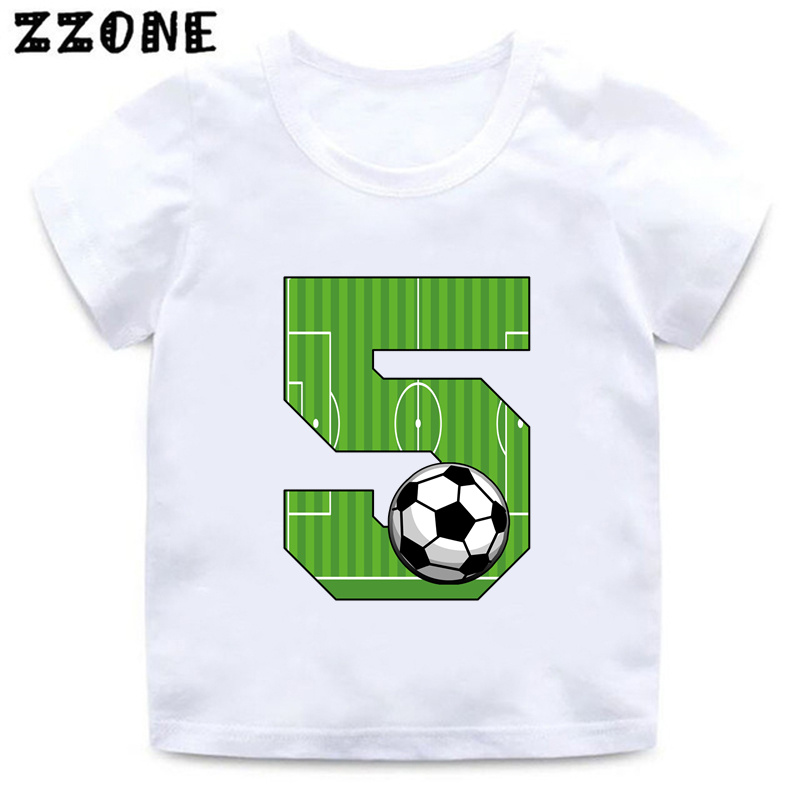 Ropa divertida con estampado de lazo de número de fútbol para niños 1, 2, 3, 4, 5, 6, 7, 8, 9 años, camiseta de dibujos animados de fútbol para cumpleaños, camisetas para niñas