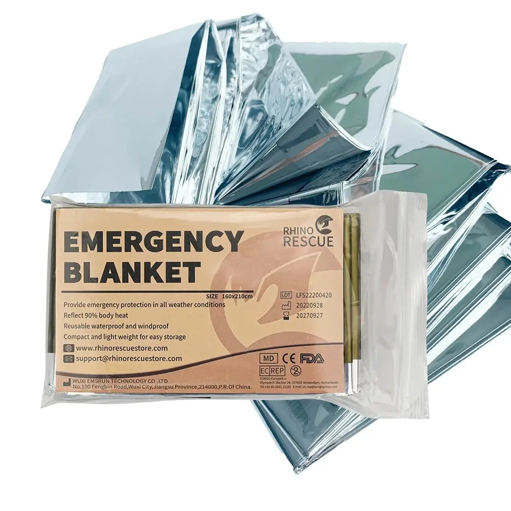 Rhino Rescue Nooddeken 1,6*2,1m Space Mylar Thermisch voor buitenshuis, wandelen, overlevingsdeken 10PC