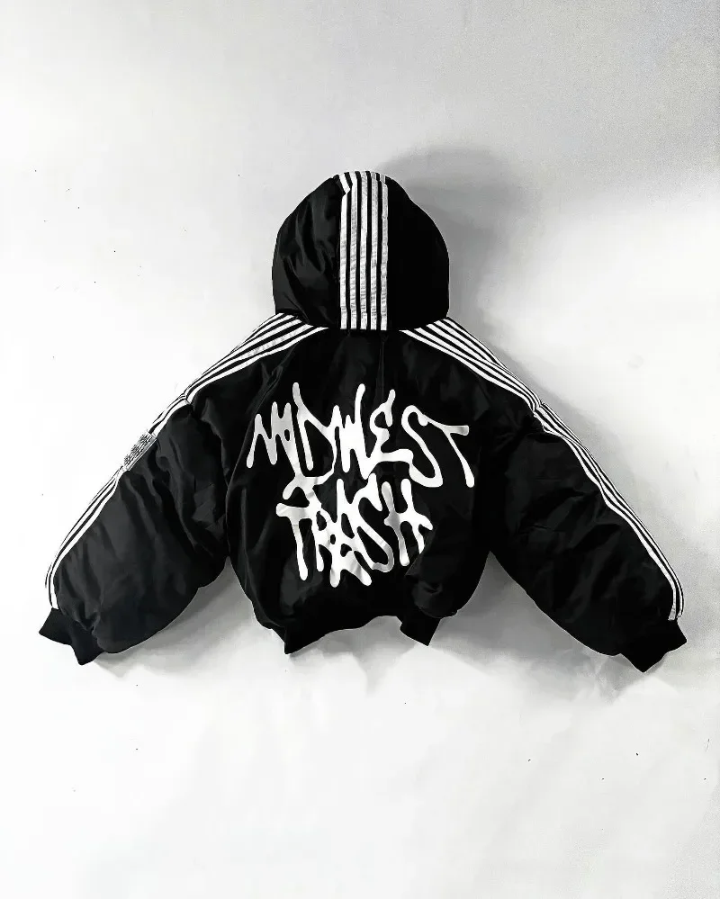 Harajuku rua hip hop listrado solto zíper jaqueta quente algodão-acolchoado jaqueta goth moda personalidade jaqueta para homem e mulher