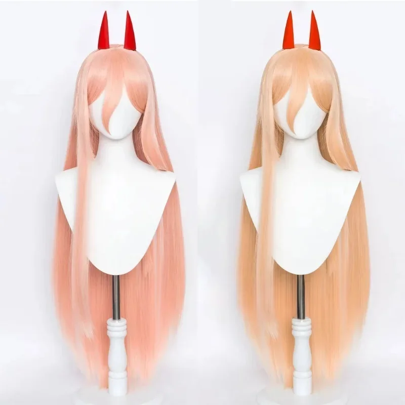 Anime motosierra hombre Makima Power Cosplay peluca larga naranja rosa pelo sintético resistente al calor pelucas de juego de rol para fiesta