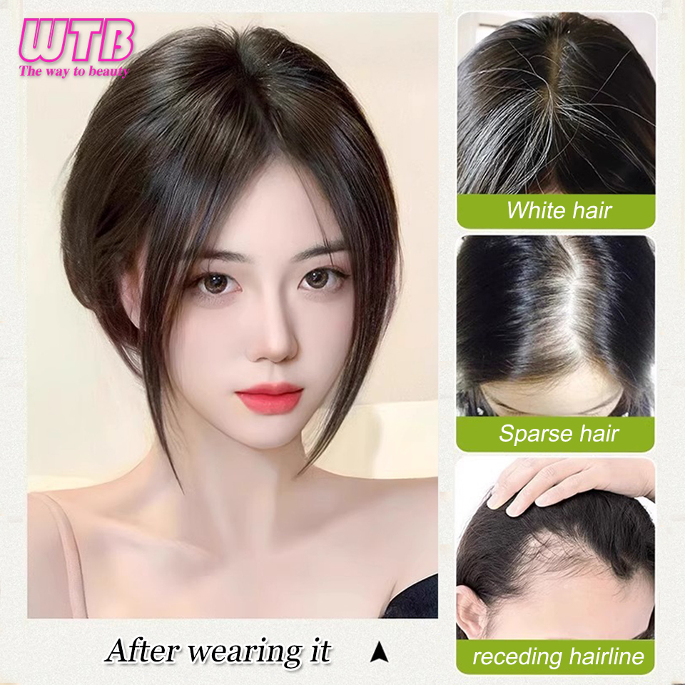 Wtb-合成フレンチフリンジウィッグ女性用、自然にふわふわで軽量なシームレスカバー、白い髪、ピース