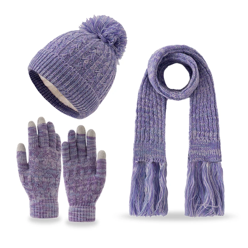 3 peças 3-13 anos chapéu arco-íris de bola única infantil, cachecol com franjas, conjunto de luvas, chapéu de inverno de malha com lã, bolas duplas fofas, corte