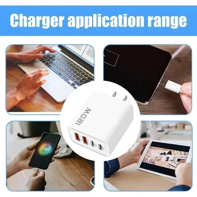 Xiaomi 120W Fast Charger 3.0 Quick Charge Muti Total 4 Port USB Type C PD Mobile Phone Wall Adapter For iPhone Samsung Huawei