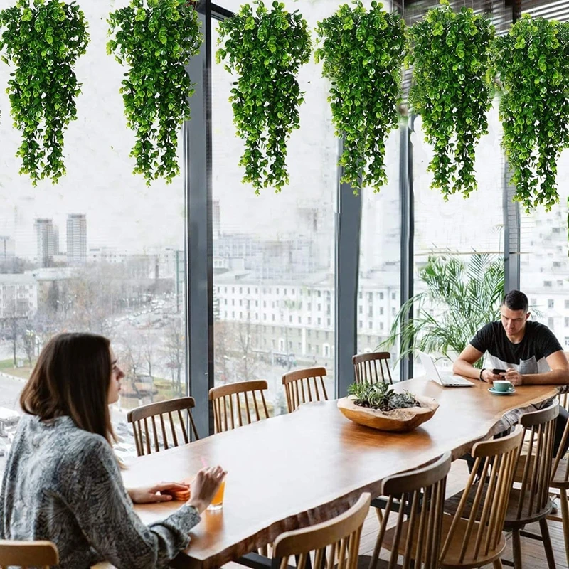 1 pz artificiale 5 forchette rattan eucalipto appeso a parete simulazione verde piante sospese finte vite fai da te casa decorazione esterna pianta