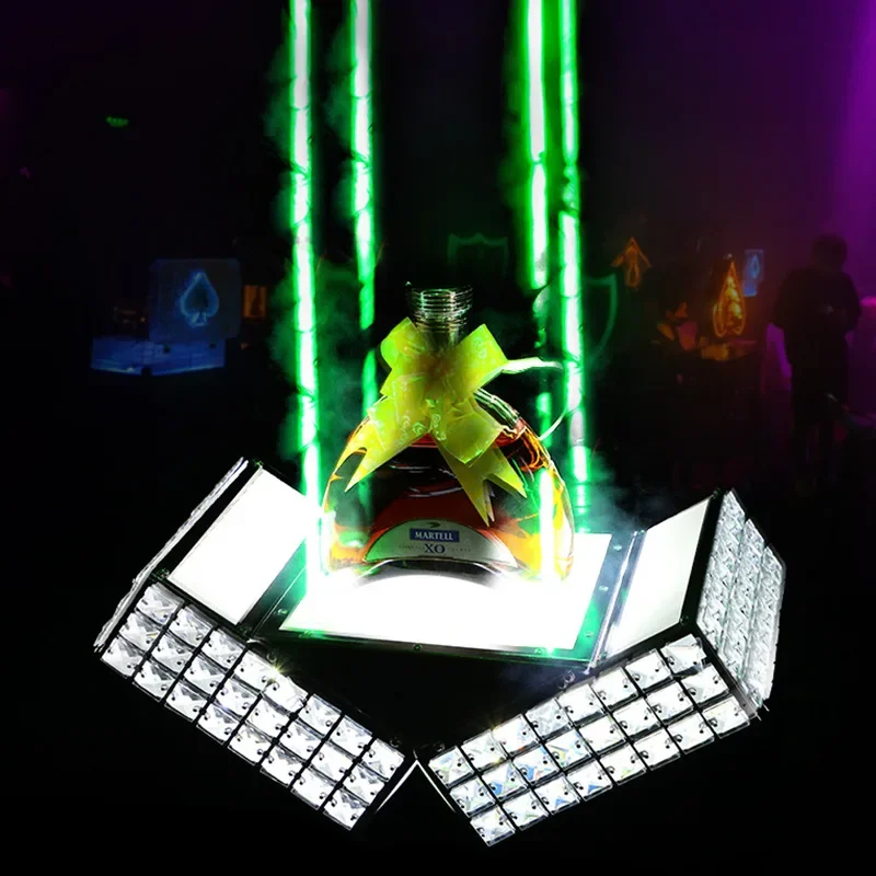 Bar Discoteca Castelo De Metal com Base De Luz LED, Whisky Vinho Champagne Display Carrier, Holder Bottle Presenter, Glorifiers com Laser