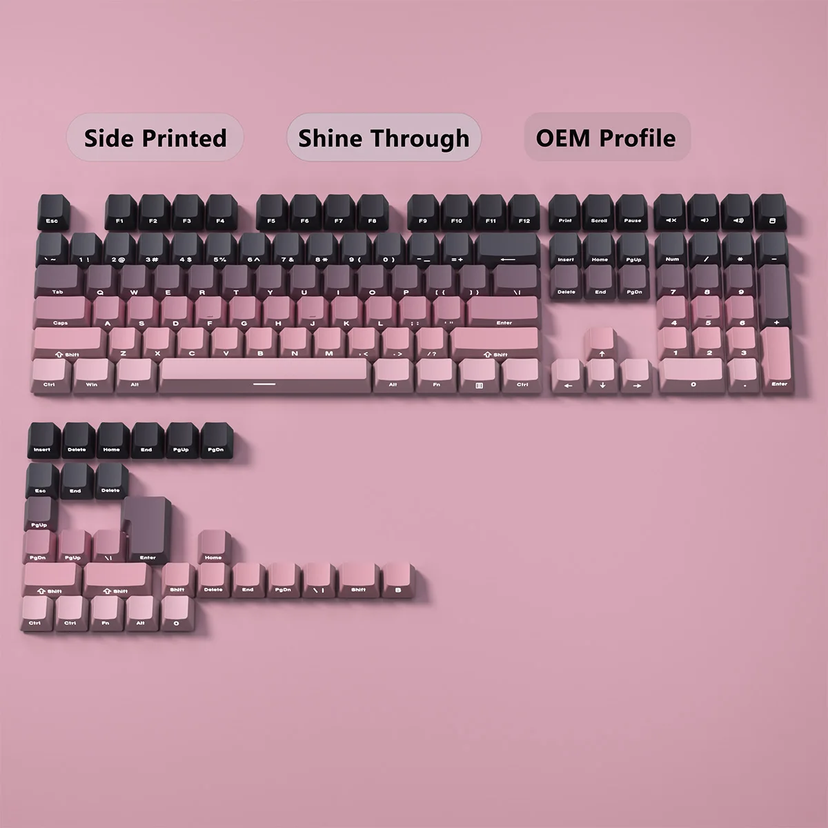 Градиентные колпачки для клавиш с боковой печатью Shine Through PBT Double Shot OEM-профиль для переключателей MX, игровая клавиатура 130 + колпачки для клавиш