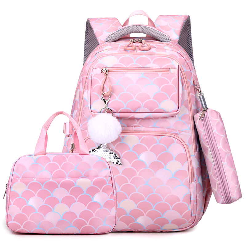 2024 NEW Multifunctional Fish Scale Printed Backpack Girls Schoolbag High Quality Nylon School Bags with Lunchbag and Pencil bag