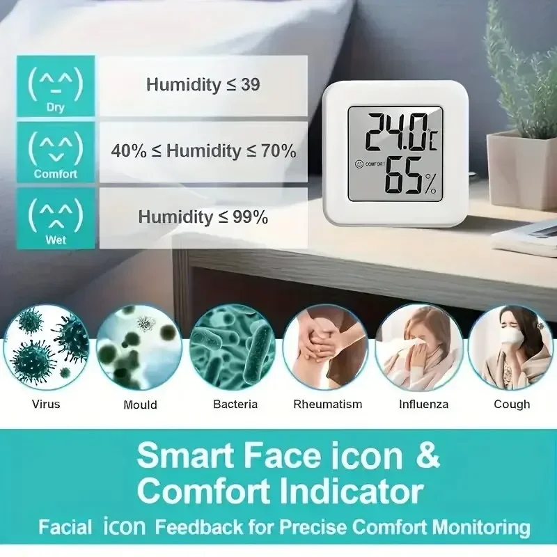 Mini medidor de temperatura y humedad para interiores, medidor de temperatura para dormitorio, pantalla Digital electrónica portátil, humedad y temperatura