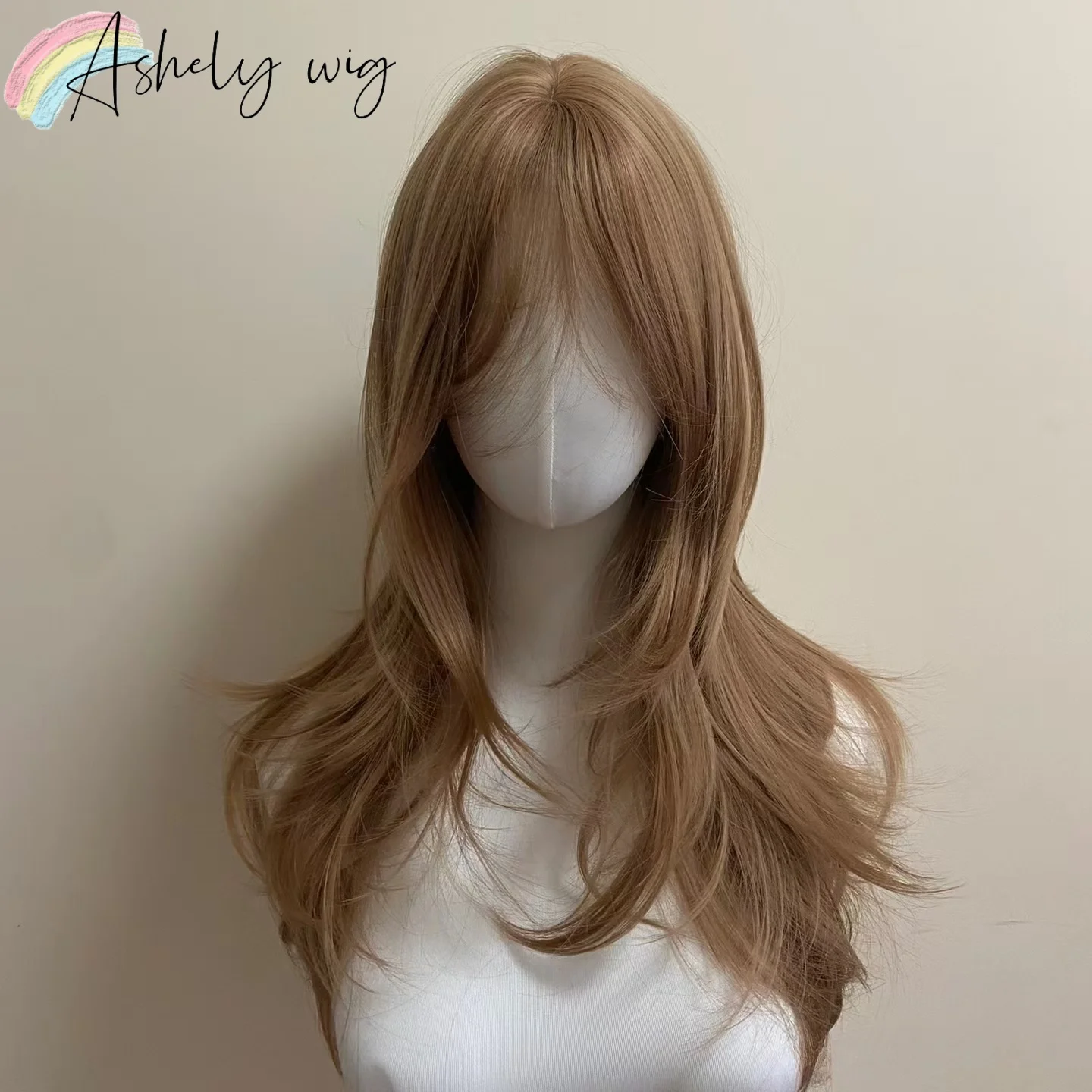 Ashley Hellbraune Perücke, weiblicher Stirnbandkörper, honigbraune Rose, Haarsynth-Modelle in französischem Pony, hochwertige Simulationshaarperücken