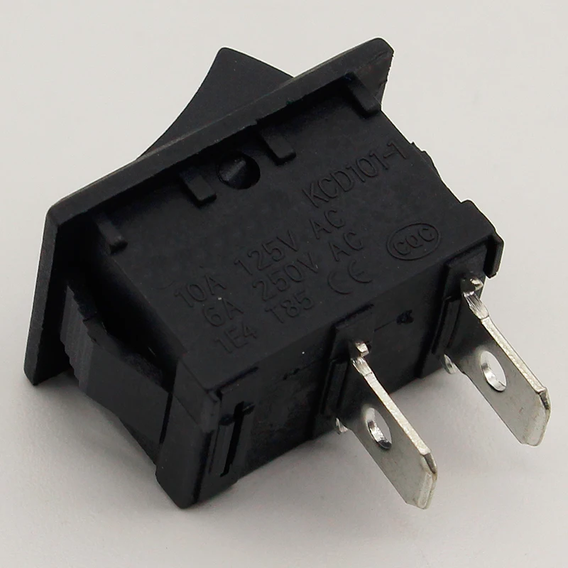 5 unids/lote Mini interruptor de botón negro 6A-10A 110V 250V KCD1 interruptor basculante de encendido/apagado a presión de 2 pines 5 unids/lote 21MM * 15MM negro