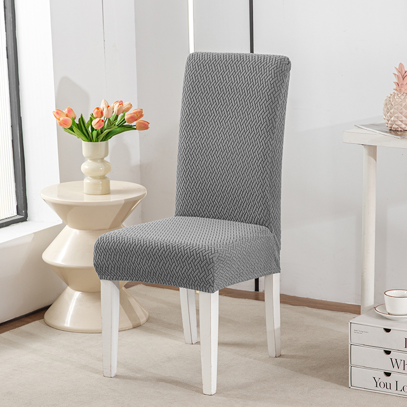 Long checkered jacquard chair cushion cover, solid color elastic chair cover, household dining chair cover