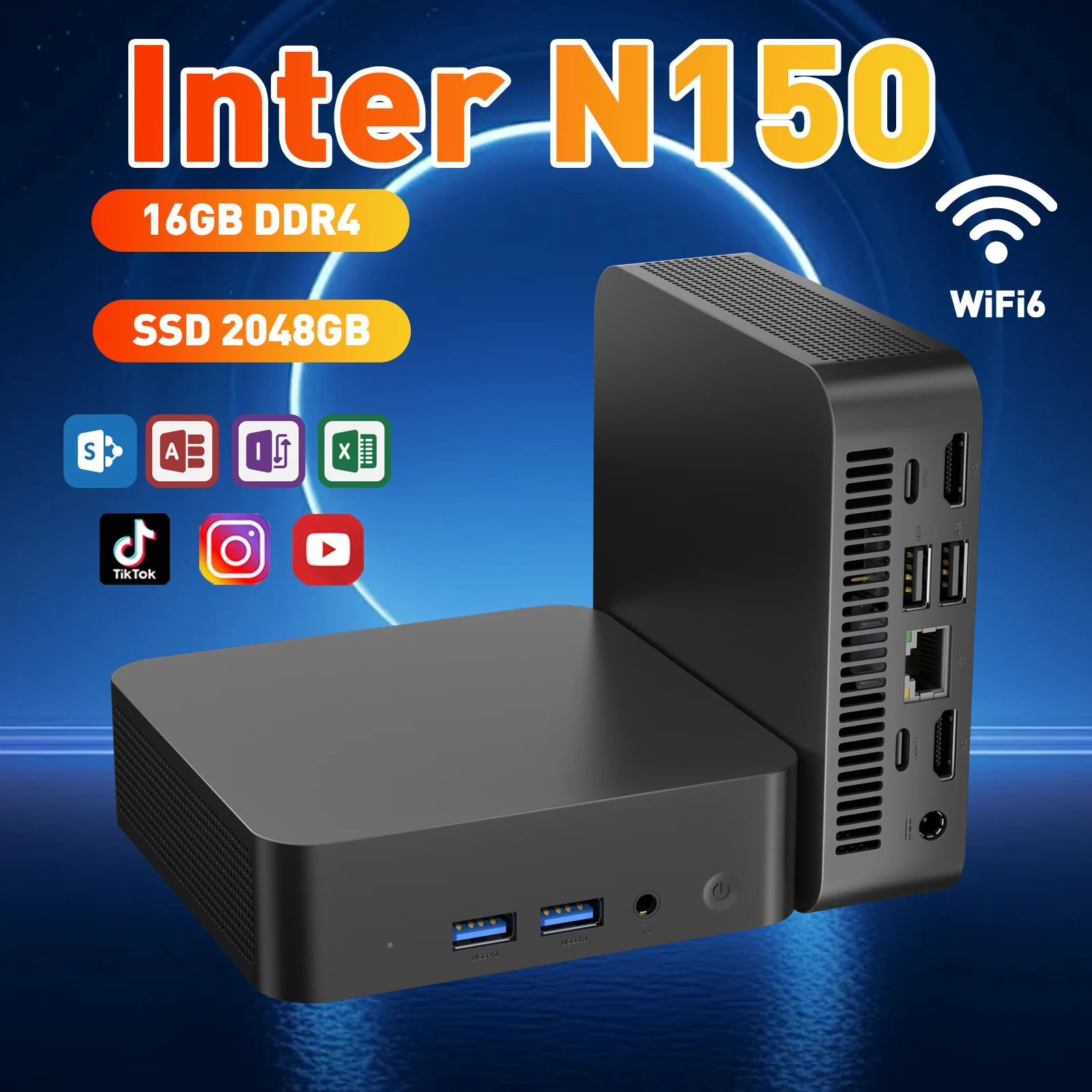 Mini PCIntel N150 Windows 11 16 GB RAM 12048 GB ROM N150 Micro computer desktop Mini PC WiFi dual-band