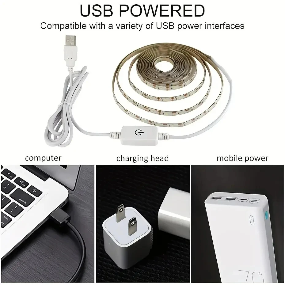 Bande lumineuse LED USB à détection tactile, 5V, 2835, Flexible, rétro-éclairage pour éclairage d'armoire de pièce, éclairage de miroir