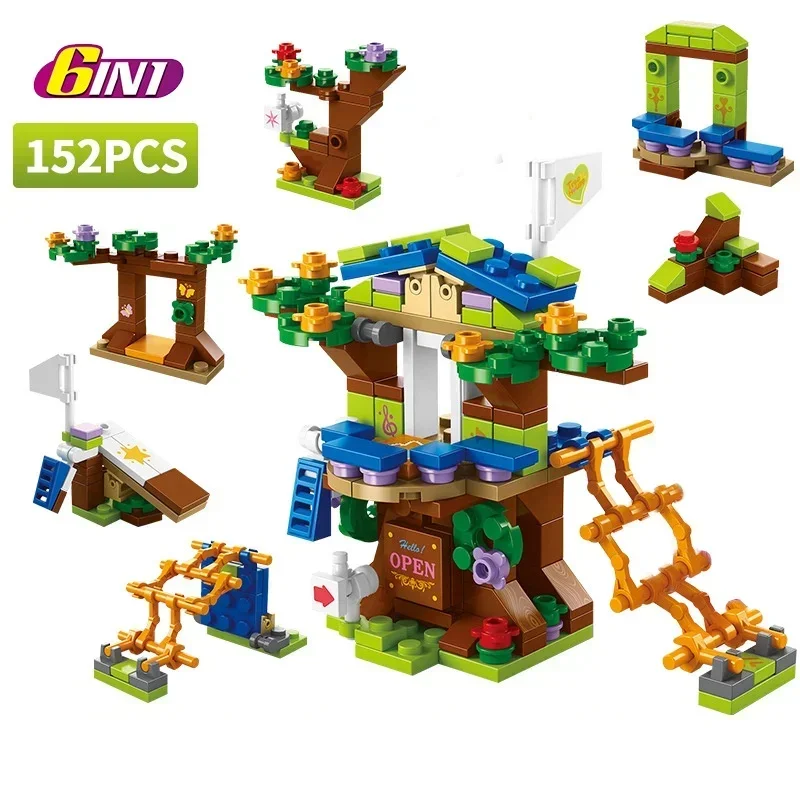 6in1 NIEUWE Boomhut Boomhut Blokken Meisjes Kasteel Kamer Klimglijbaan Klassiek Model Bouwstenen Sets Bakstenen Kid Gift Speelgoed Stad