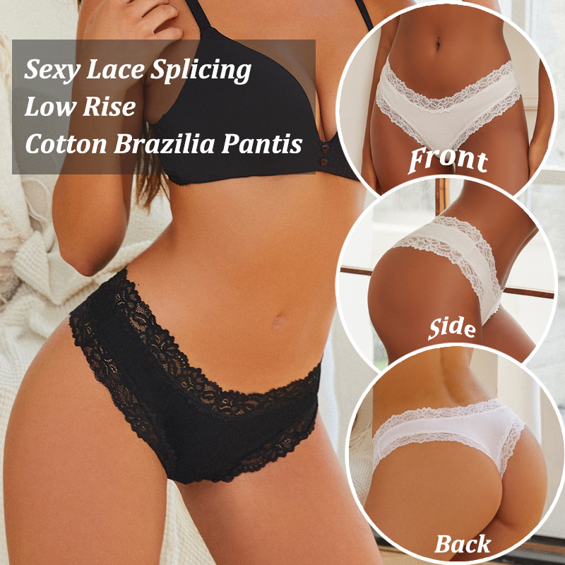 3PCS Sexy Lace Panties Women Cotton Underwear Low Rise Solid Color Brazilian Panties High Elastic Breathable Underpants Lingerie