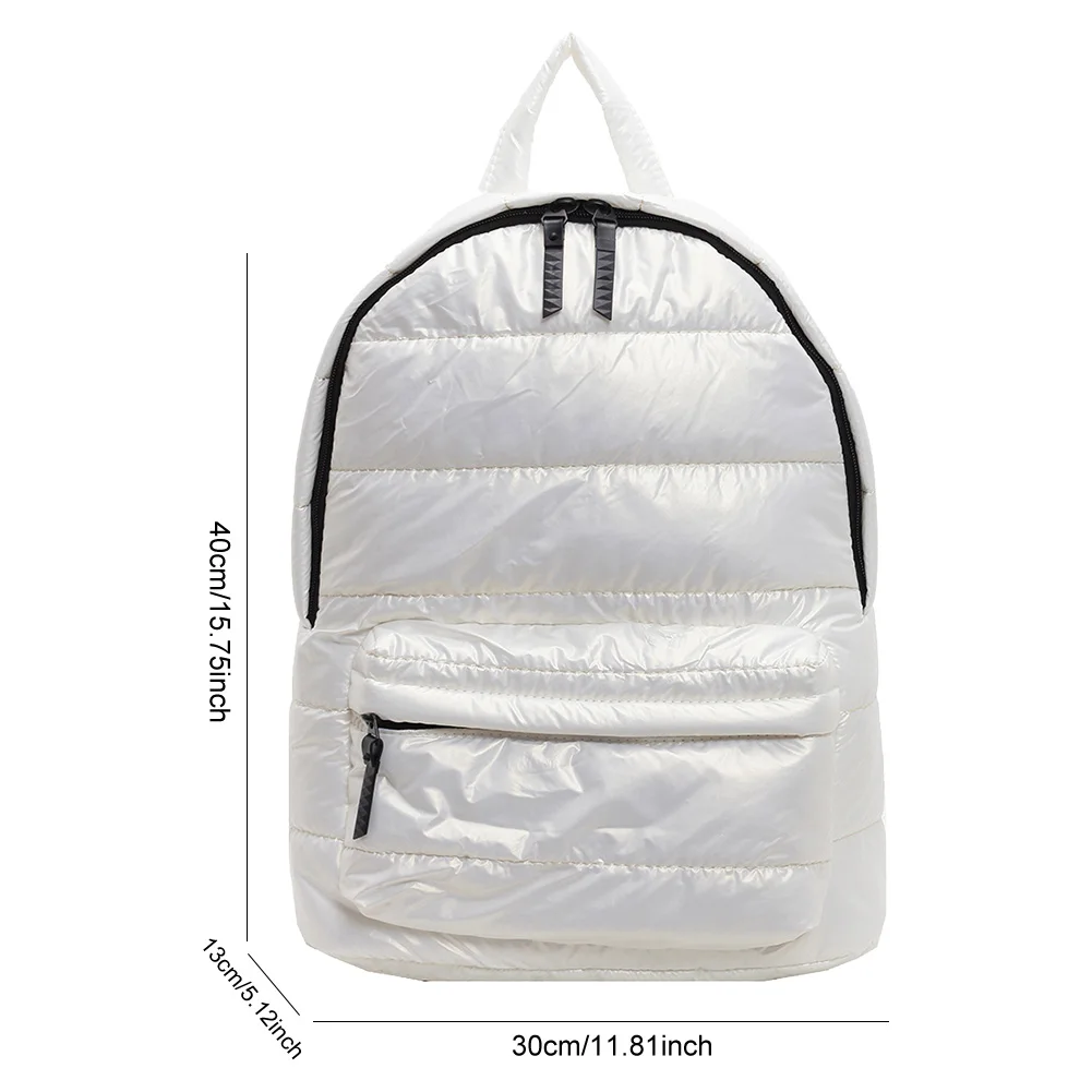 Mochila acolchada de plumón de gran capacidad para estudiantes, bolsa de libros informal de Color sólido, mochila con correa ajustable para adolescentes, Invierno