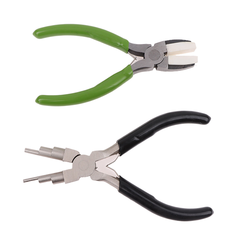 Alicates de punta plana verde, alicates de punta redonda 6 en 1 negros para envolver cables, fabricación de joyas, fabricación de bucles, alicates diagonales duraderos