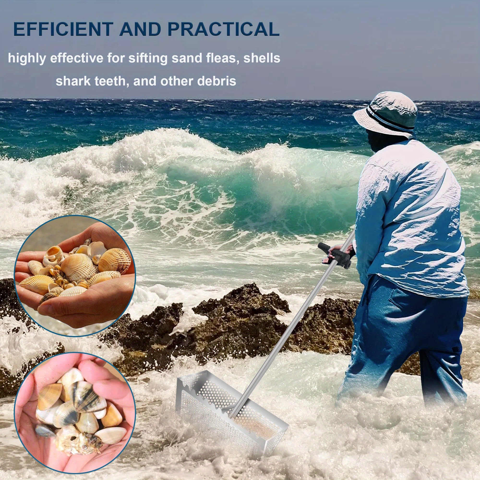 Stainless Steel Sand Fleas Rake Beach Sand Scoop Shovel Metal Detector Scoops Treasure Detecting Hunting Stainless Steel Tool