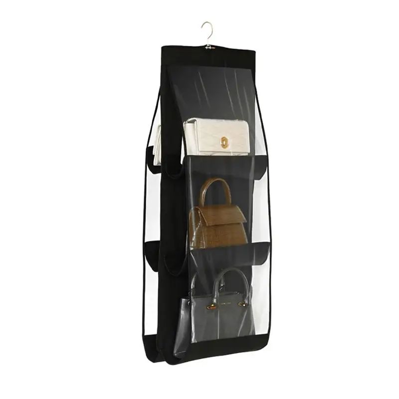 Organizzatore da appendere per borsa nera con 6 tasche Borsa portaoggetti pieghevole in tessuto Oxford per camera da letto armadio familiare