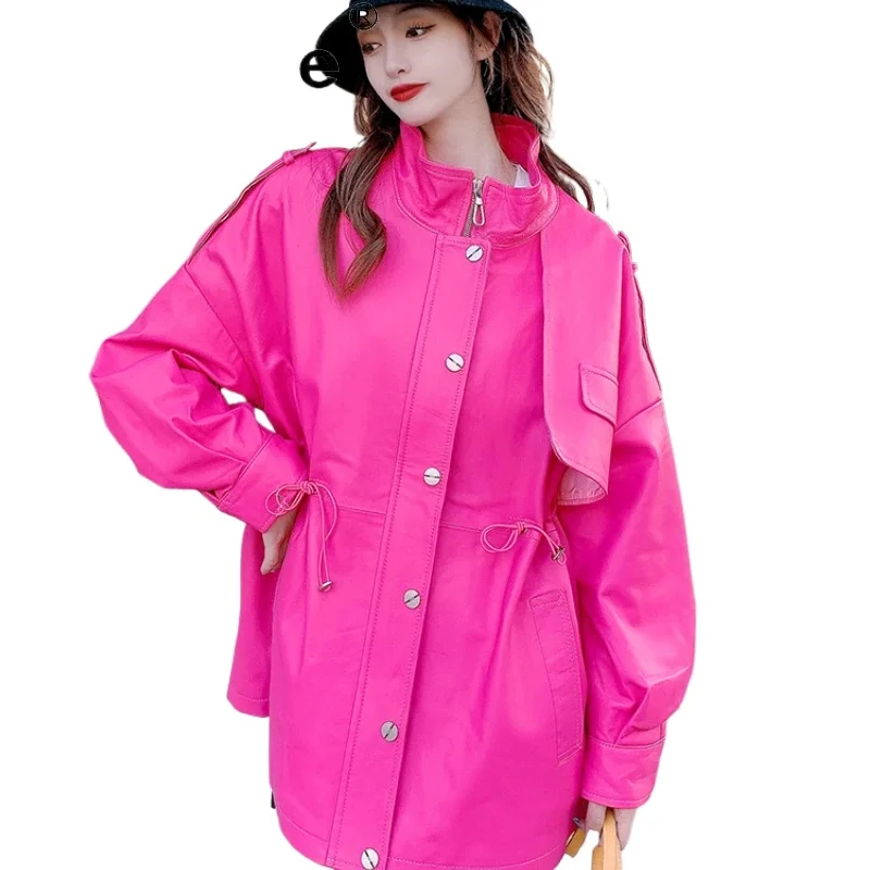 Echtes Leder Jacke Frauen Graben Mantel Frauen 2022 Frühling Herbst Neue Lose Schaffell Mode Langen Mantel für Frauen Windjacke