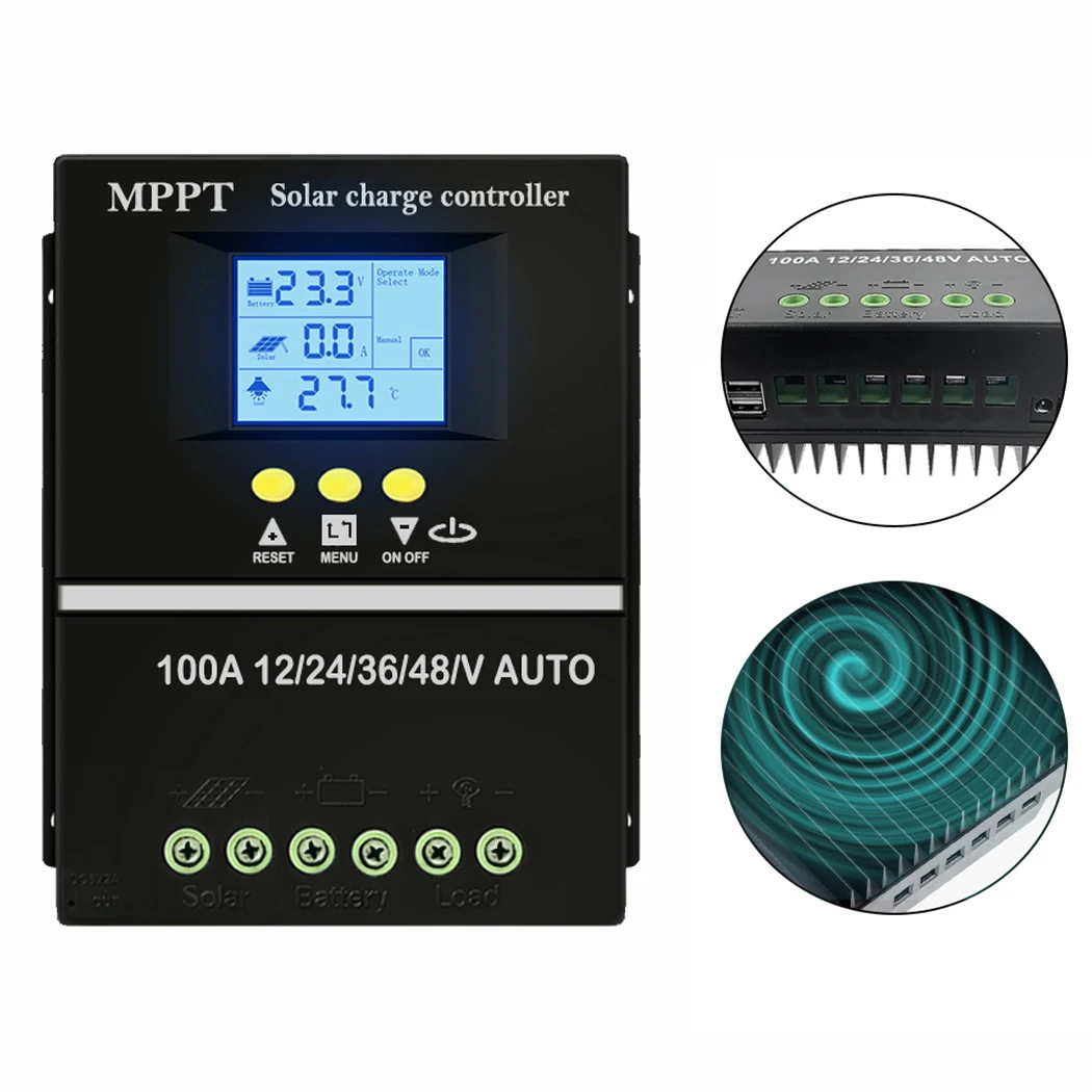 ECGSOLAX 80A 100A MPPT Regolatore di carica solare 12V 24V 36V 48V Auto con doppio USB Regolatore del pannello solare Regolatore di carica 100A