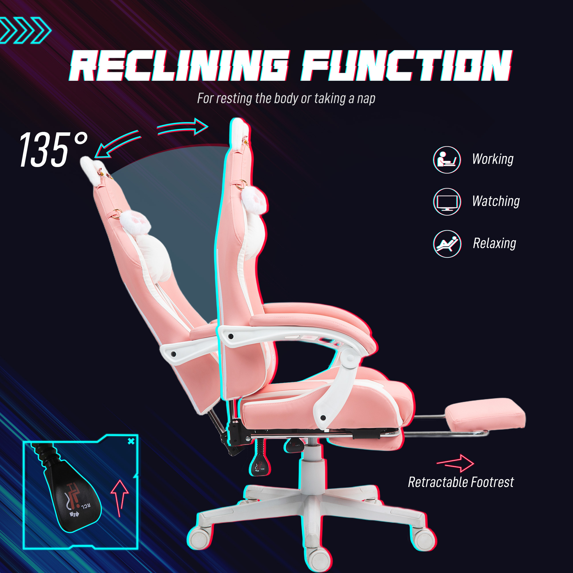 HOMCOM Gaming Chair with Footrest, Reclining Computer Chair