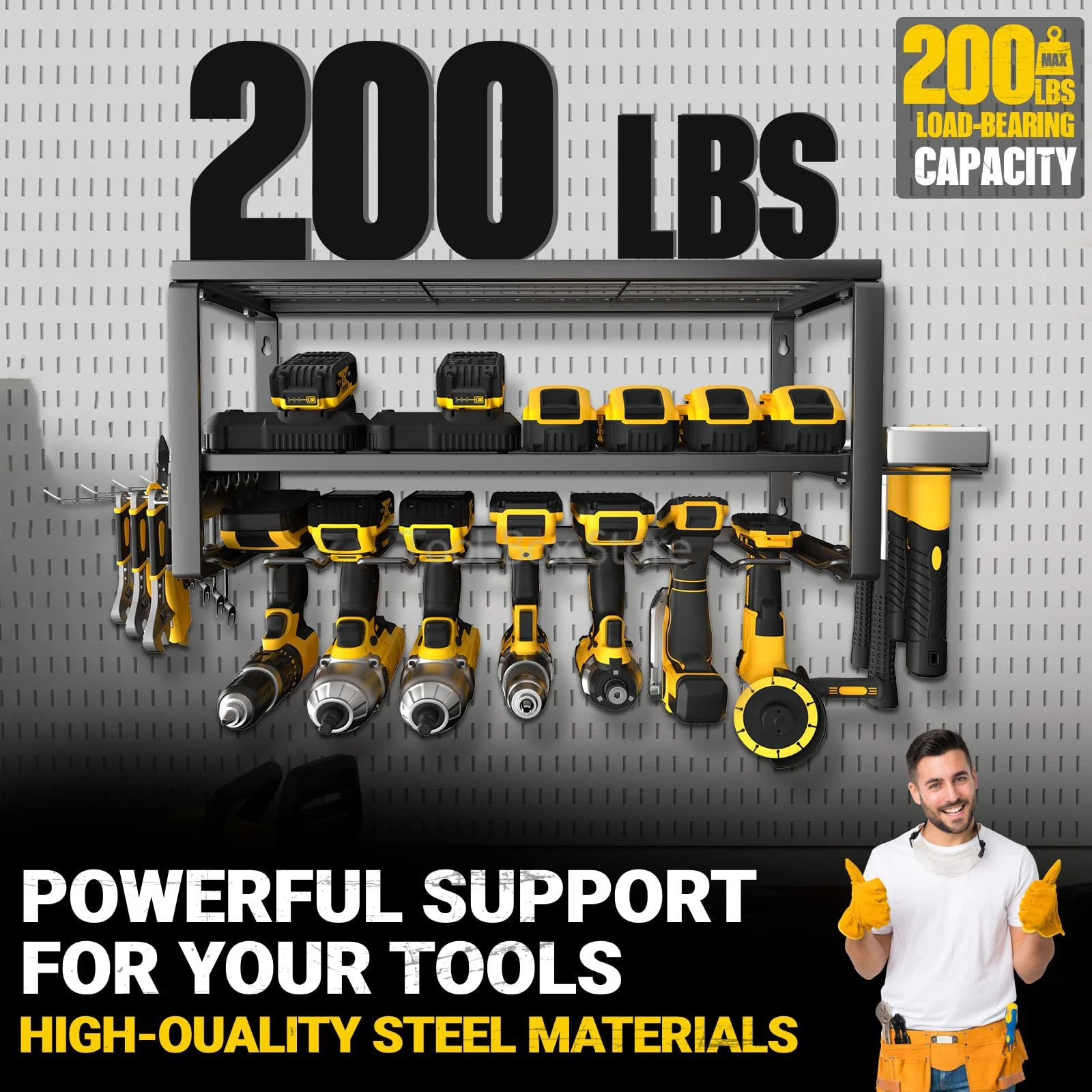 3-Layer Power Tool Organizer Rack Wall Mount Electric Drill Tool Rack Heavy Duty Tool Storage Shelf Garage Tools Cabinet