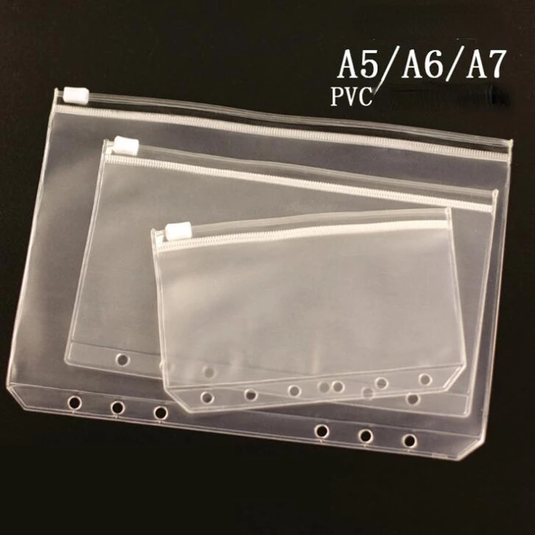 8PCS PVC Bindmiddel Pocket Cash Enveloppen A5 A6 A7 Rits Mappen Zakjes Geld Organizer Budget Document Indienen Losbladige Inserts