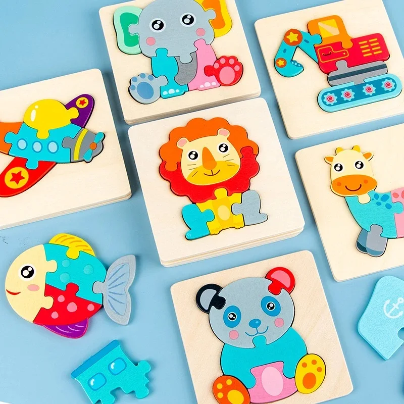 Quebra-cabeça de madeira montessori animais caixa colorido aprendizagem educação brinquedos tangram jigzaw madeira cognitiva para crianças presente