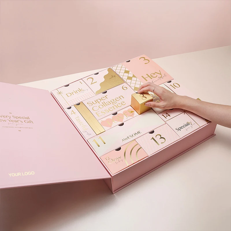 Presente do papel do cartão Beleza Cosméticos Empacotamento Contagem regressiva Calendário do advento, costume, vazio, luxo, produtos personalizados
