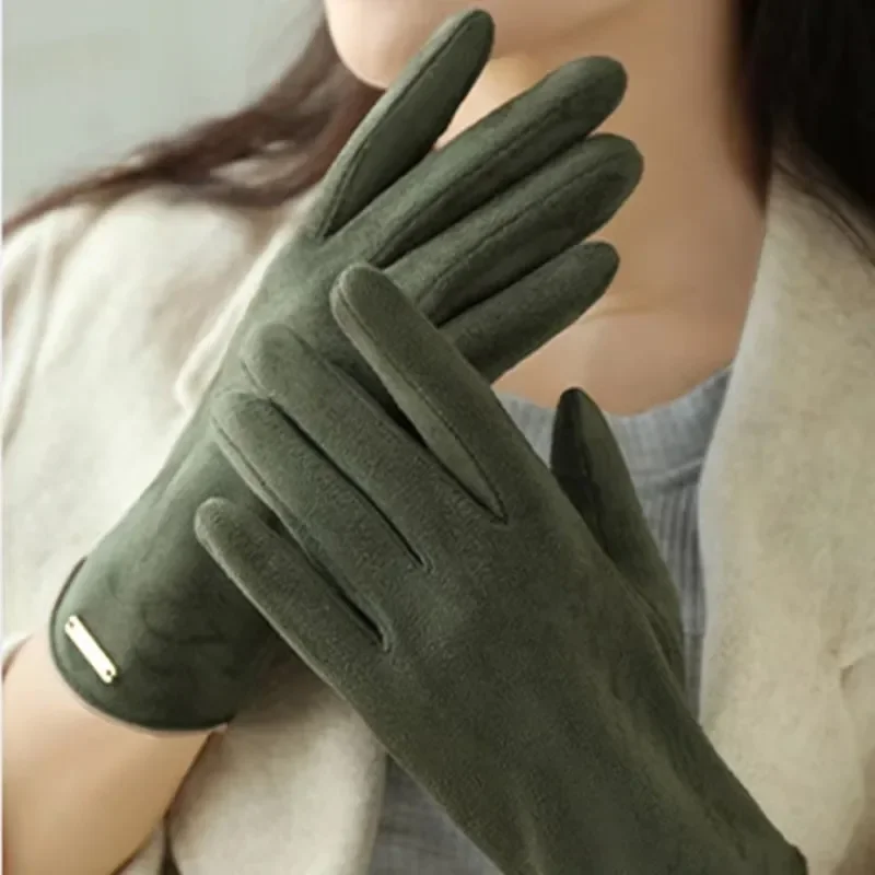Gants à écran tactile pour femme, mitaines en cachemire fin, mitaines monochromes, maintien au chaud, conduite cycliste, tissu en daim, élégant, coupe-vent, automne, hiver