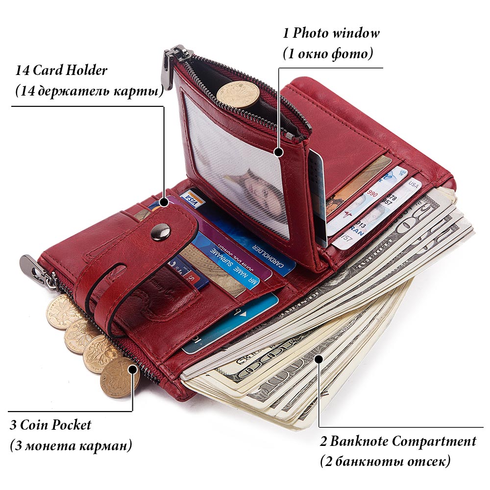 Mode femmes portefeuille en cuir véritable femme pochette portefeuilles moraillon Double fermeture éclair conception courte monnaie poche ID porte-carte sac à main