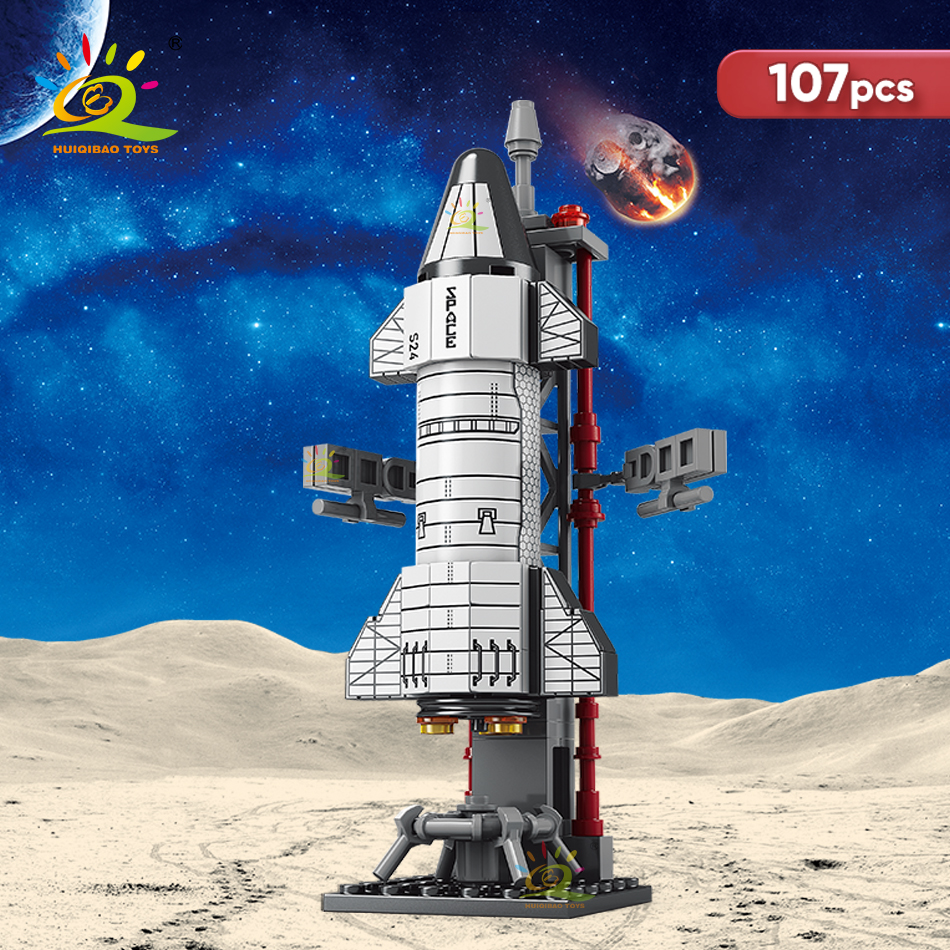 HUIQIBAO Mini Aviation Manned Rocket Building Blocks Space Aerospace Station อิฐเมืองก่อสร้างของเล่นเด็ก