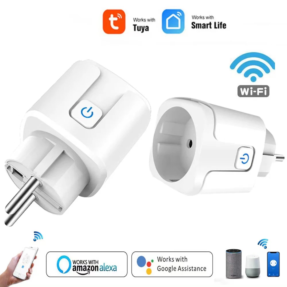 Tuya 20A 스마트 플러그 WiFi 소켓 EU, 전력 모니터링 타이밍 기능 포함 스마트 소켓은 Alexa,Google Home,Smart Life와 함께 작동합니다.
