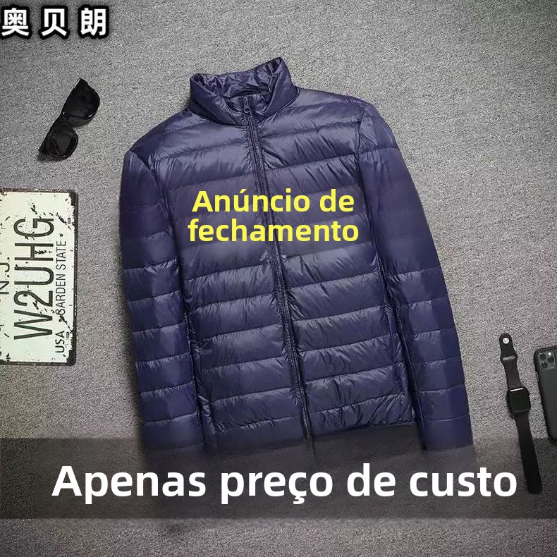 Jaqueta Curta Leve de Aodão para Homens, Casaco de Inverno com Enchimento de Plumas, Tamanho ande, Ajuste Slim, Lançament...