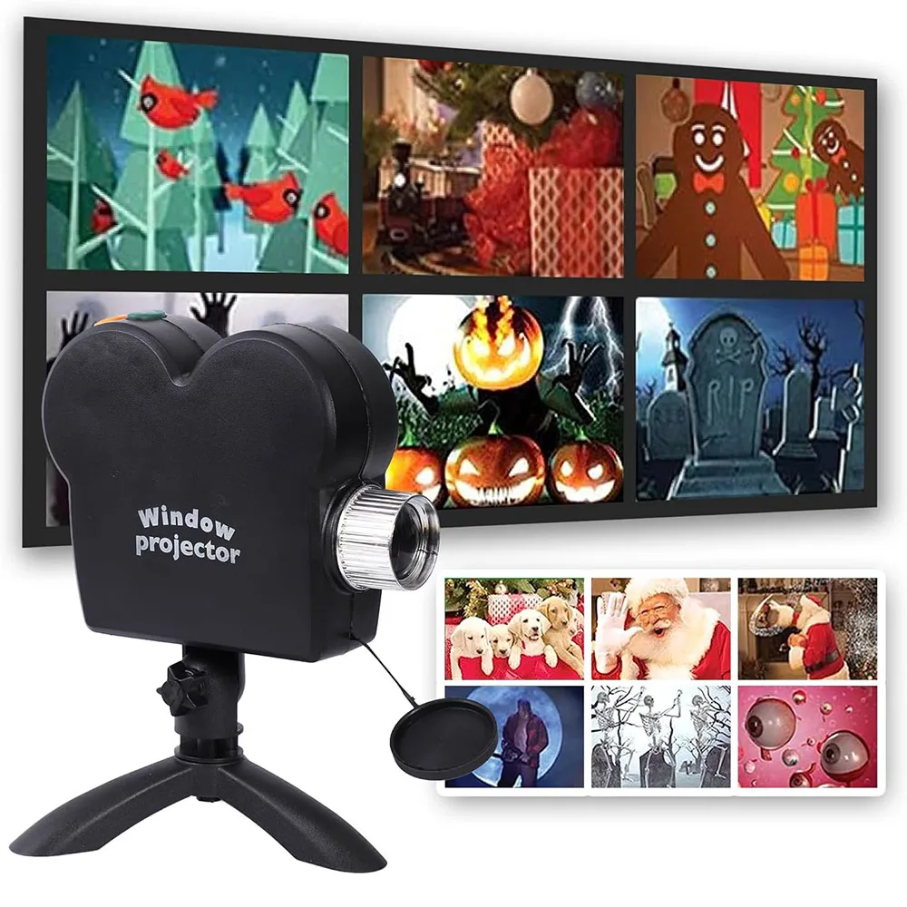 Halloween-Weihnachtsfensterprojektor mit Stativ, integrierte 12-Filme, Mini-Weihnachtsprojektoren für den Außenbereich für Dekorationen im Freien
