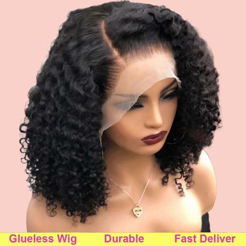Perucas bob sem cola, cabelo humano, curto, encaracolado, renda frontal, cabelo humano, pronto para usar, perucas brasileiras para mulheres, à venda