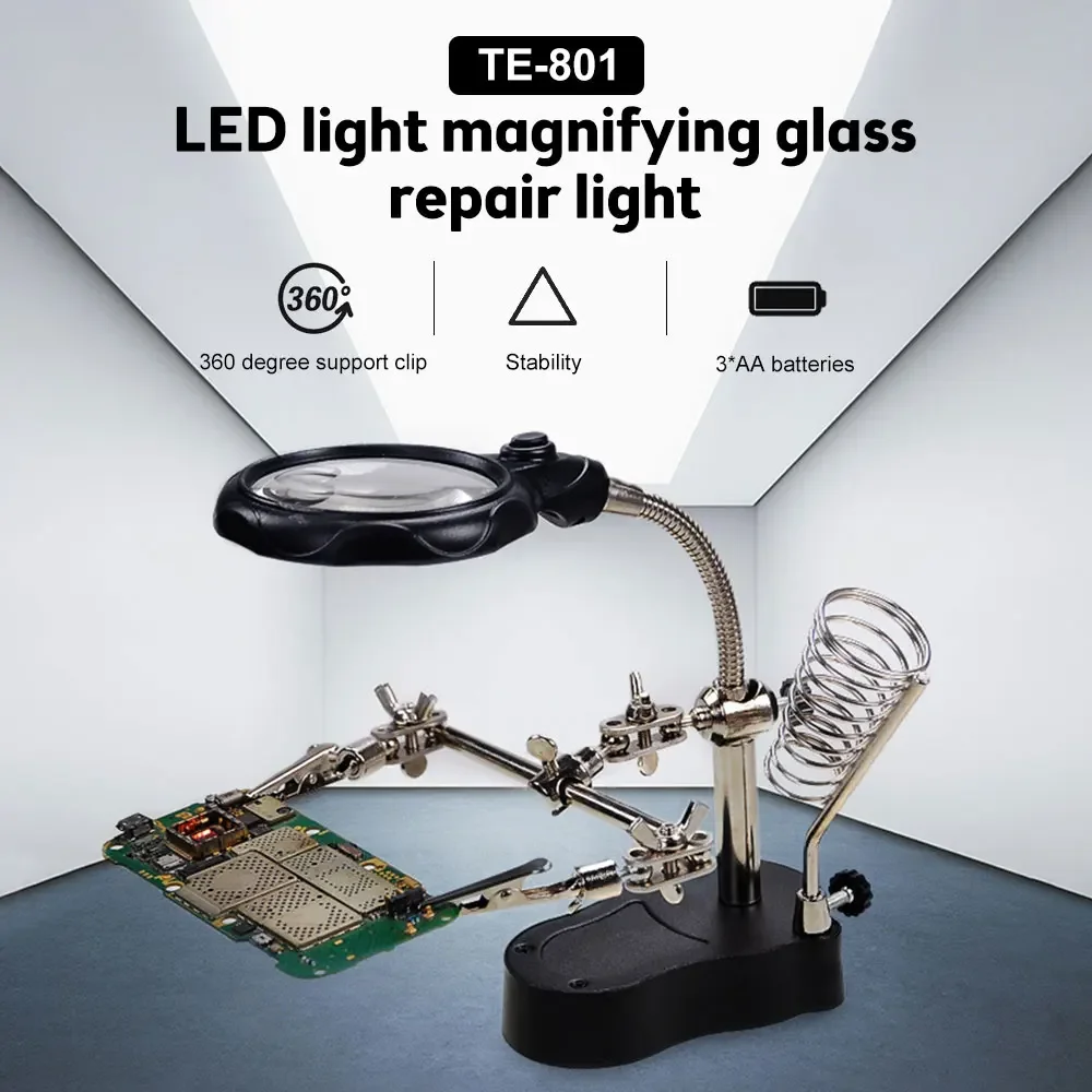 Abrazadera de Clip de mano, lupa LED, soporte de soldador, lupa, soporte de reparación de retrabajo de soldadura, herramientas, abrazadera auxiliar DIY