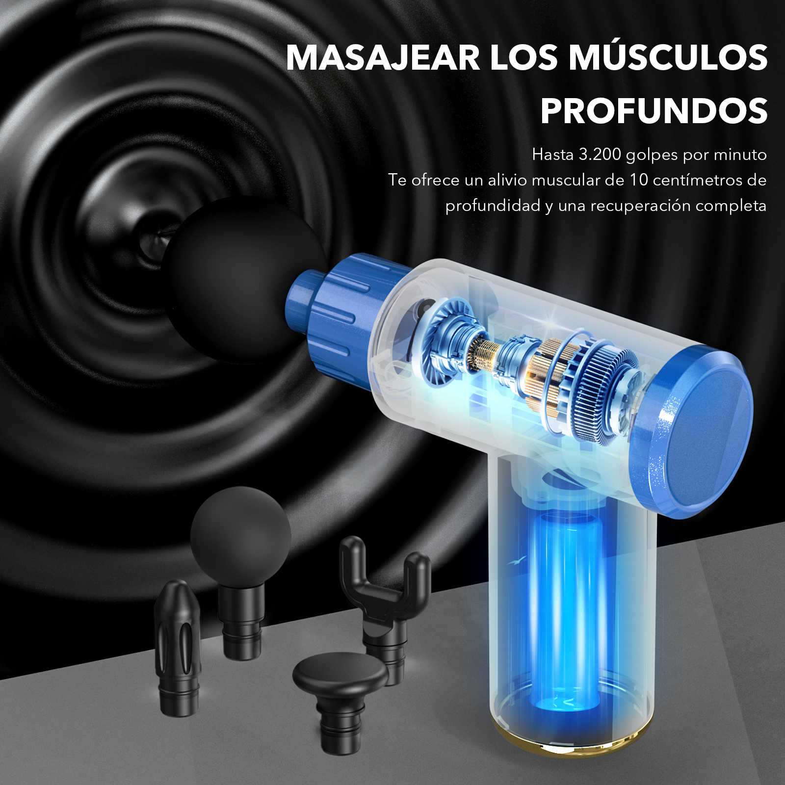 Sejoy-masajeador de tejido con pistola de Fascia portátil, Mini masaje corporal ligero con pantalla táctil LED, 4 cabezales de masaje reemplazables
